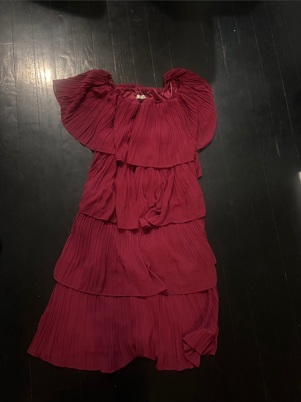 Just Me Burgundy Tiered Pleated Wedding Dress